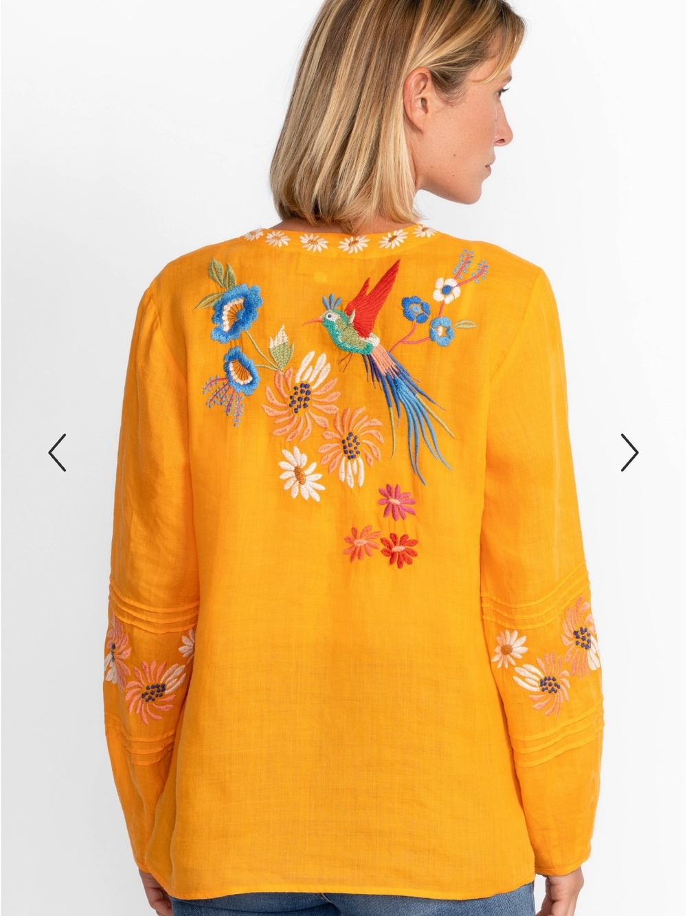 Mustard Yellow Embroidered Floral Pullover with Tassels - Picture 3 of 5